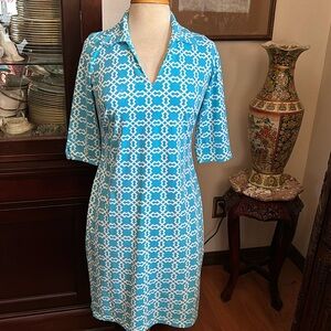 Katherine Way aqua patterned Nola dress sz XS